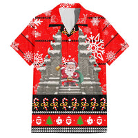Indonesia Christmas Family Matching Off Shoulder Short Dress and Hawaiian Shirt with Santa Temple Snowflakes and Red Candy Cane Pattern - Wonder Print Shop