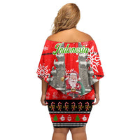 Indonesia Christmas Family Matching Off Shoulder Short Dress and Hawaiian Shirt with Santa Temple Snowflakes and Red Candy Cane Pattern - Wonder Print Shop