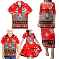 Indonesia Christmas Family Matching Puletasi and Hawaiian Shirt with Santa Temple Snowflakes and Red Candy Cane Pattern - Wonder Print Shop