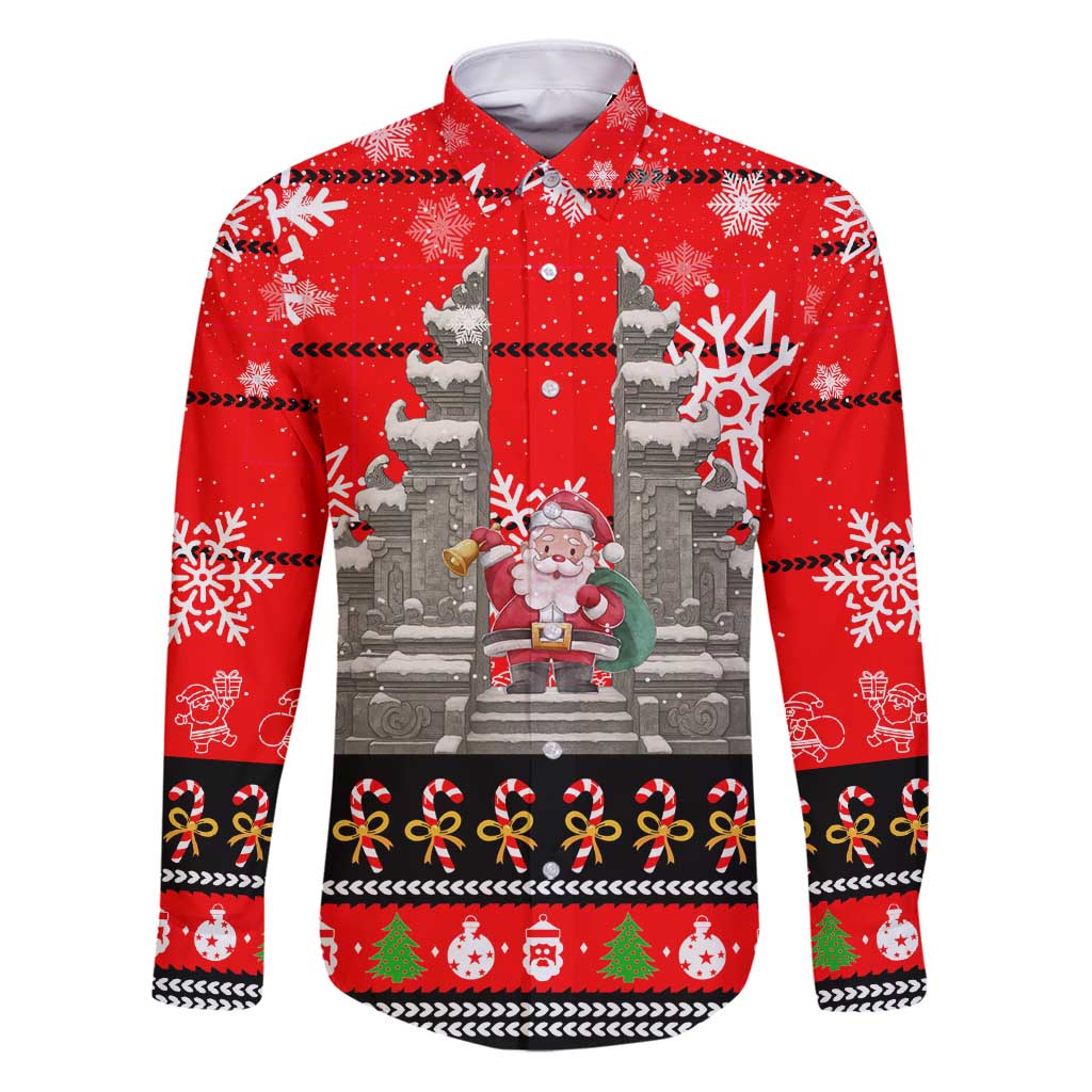 Indonesia Christmas Family Matching Puletasi and Hawaiian Shirt with Santa Temple Snowflakes and Red Candy Cane Pattern - Wonder Print Shop