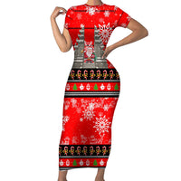 Indonesia Christmas Family Matching Short Sleeve Bodycon Dress and Hawaiian Shirt with Santa Temple Snowflakes and Red Candy Cane Pattern - Wonder Print Shop