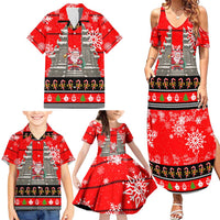 Indonesia Christmas Family Matching Summer Maxi Dress and Hawaiian Shirt with Santa Temple Snowflakes and Red Candy Cane Pattern - Wonder Print Shop