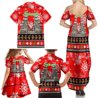 Indonesia Christmas Family Matching Summer Maxi Dress and Hawaiian Shirt with Santa Temple Snowflakes and Red Candy Cane Pattern - Wonder Print Shop