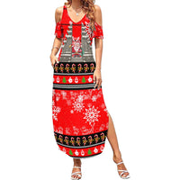 Indonesia Christmas Family Matching Summer Maxi Dress and Hawaiian Shirt with Santa Temple Snowflakes and Red Candy Cane Pattern - Wonder Print Shop