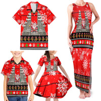Indonesia Christmas Family Matching Tank Maxi Dress and Hawaiian Shirt with Santa Temple Snowflakes and Red Candy Cane Pattern - Wonder Print Shop