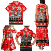 Indonesia Christmas Family Matching Tank Maxi Dress and Hawaiian Shirt with Santa Temple Snowflakes and Red Candy Cane Pattern - Wonder Print Shop