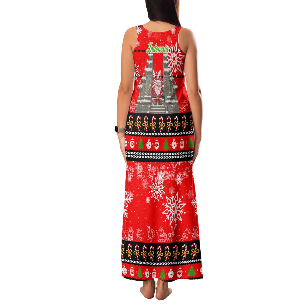 Indonesia Christmas Family Matching Tank Maxi Dress and Hawaiian Shirt with Santa Temple Snowflakes and Red Candy Cane Pattern - Wonder Print Shop