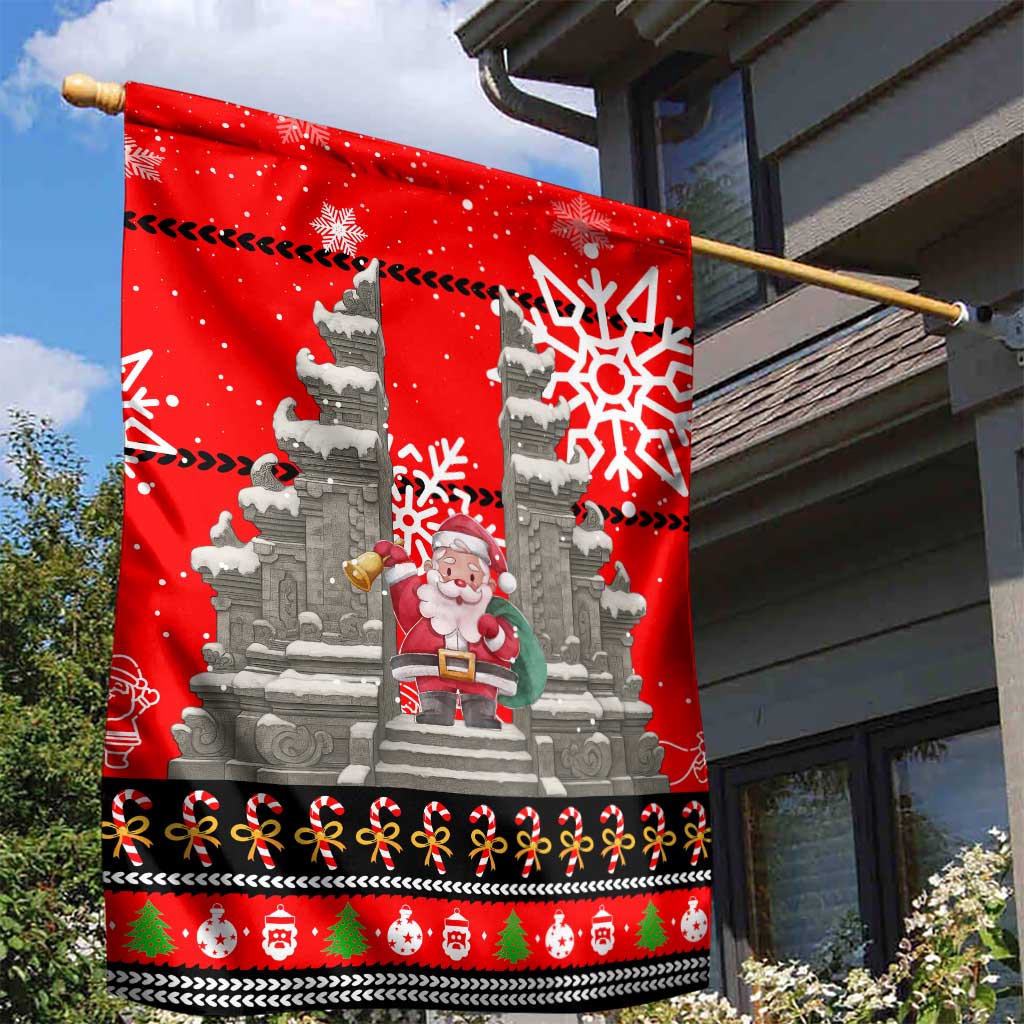Indonesia Christmas Garden Flag with Santa Temple Snowflakes and Red Candy Cane Pattern - Wonder Print Shop