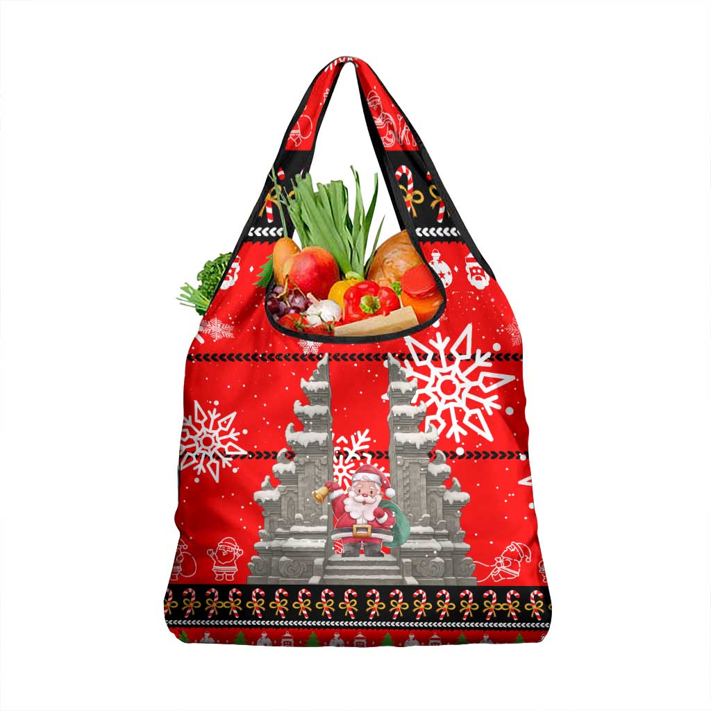 Indonesia Christmas Grocery Bag with Santa Temple Snowflakes and Red Candy Cane Pattern - Wonder Print Shop