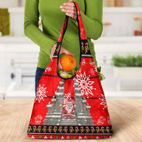 Indonesia Christmas Grocery Bag with Santa Temple Snowflakes and Red Candy Cane Pattern - Wonder Print Shop