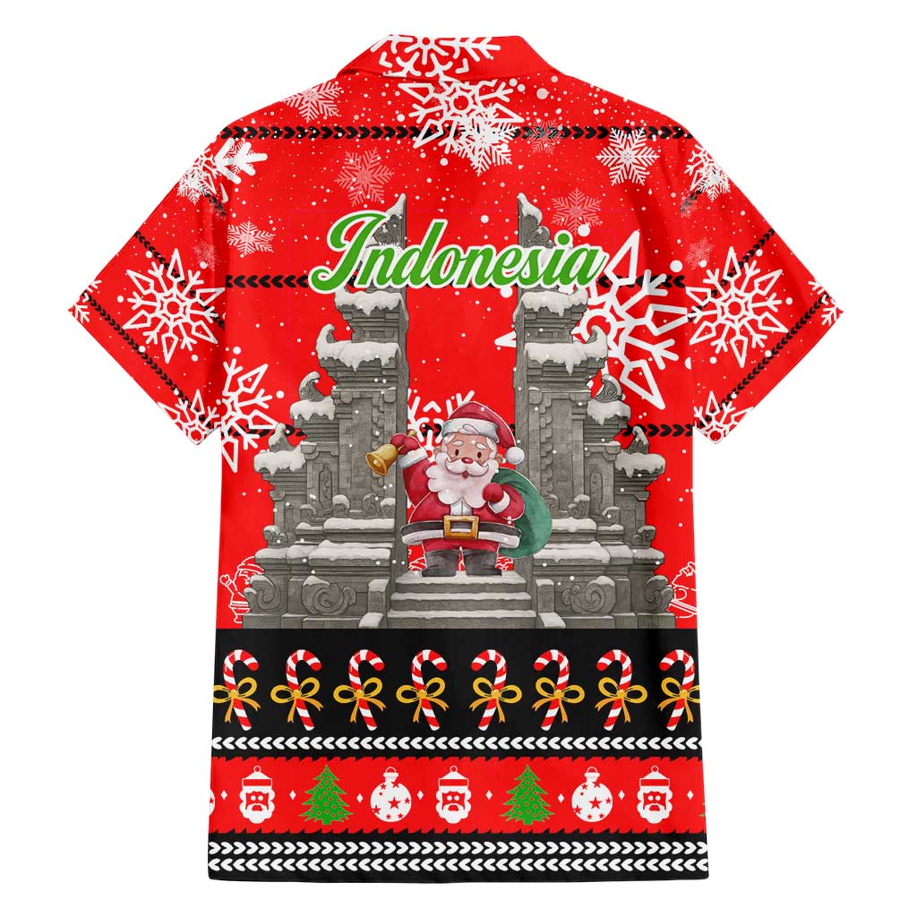 Indonesia Christmas Hawaiian Shirt with Santa Temple Snowflakes and Red Candy Cane Pattern - Wonder Print Shop