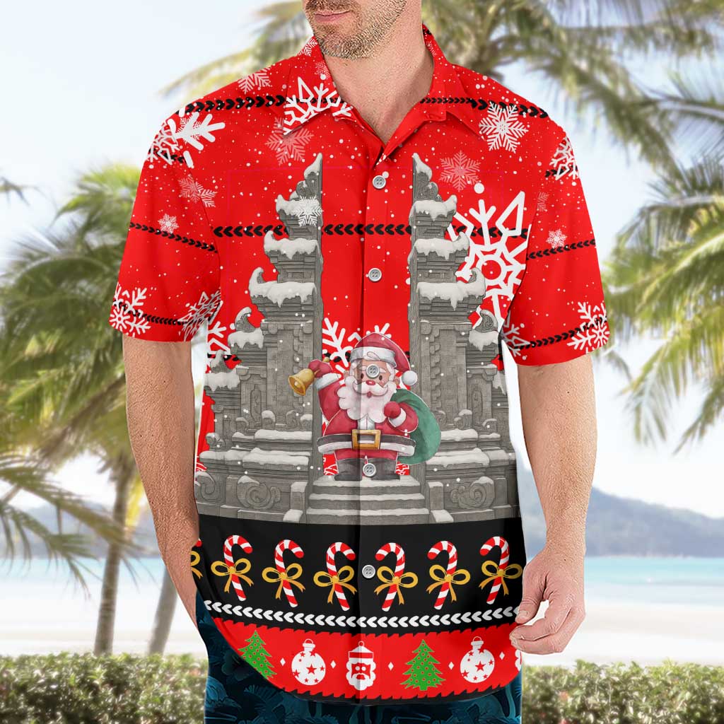 Indonesia Christmas Hawaiian Shirt with Santa Temple Snowflakes and Red Candy Cane Pattern - Wonder Print Shop