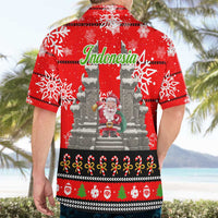 Indonesia Christmas Hawaiian Shirt with Santa Temple Snowflakes and Red Candy Cane Pattern - Wonder Print Shop