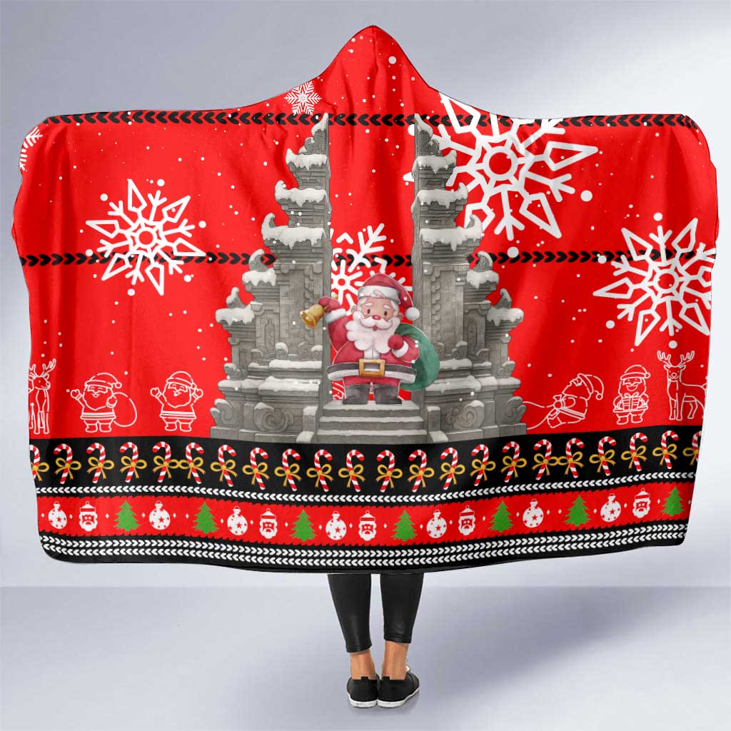 Indonesia Christmas Hooded Blanket with Santa Temple Snowflakes and Red Candy Cane Pattern - Wonder Print Shop