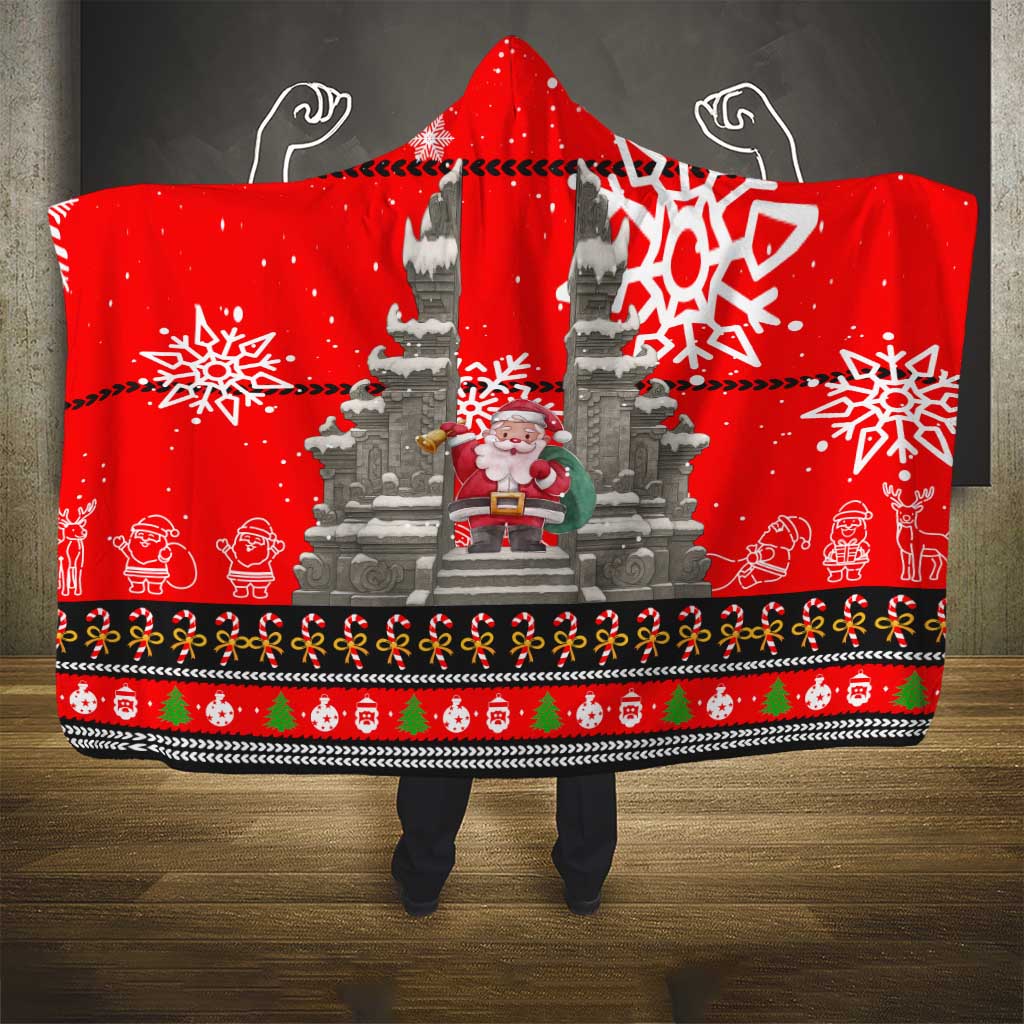 Indonesia Christmas Hooded Blanket with Santa Temple Snowflakes and Red Candy Cane Pattern - Wonder Print Shop