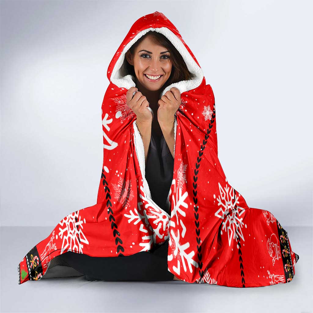 Indonesia Christmas Hooded Blanket with Santa Temple Snowflakes and Red Candy Cane Pattern - Wonder Print Shop