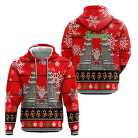 Indonesia Christmas Hoodie with Santa Temple Snowflakes and Red Candy Cane Pattern - Wonder Print Shop