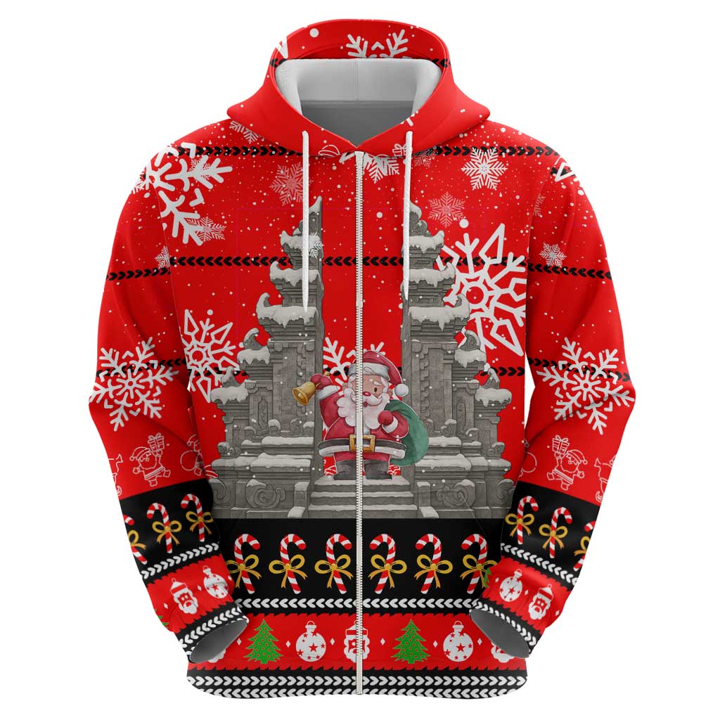 Indonesia Christmas Hoodie with Santa Temple Snowflakes and Red Candy Cane Pattern - Wonder Print Shop