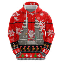 Indonesia Christmas Hoodie with Santa Temple Snowflakes and Red Candy Cane Pattern - Wonder Print Shop