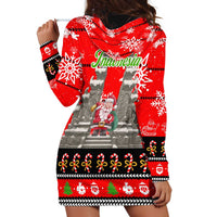 Indonesia Christmas Hoodie Dress with Santa Temple Snowflakes and Red Candy Cane Pattern - Wonder Print Shop