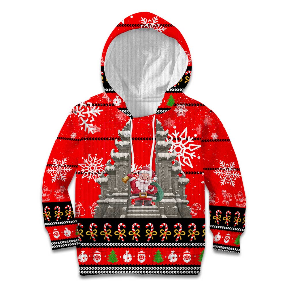 Indonesia Christmas Kid Hoodie with Santa Temple Snowflakes and Red Candy Cane Pattern - Wonder Print Shop