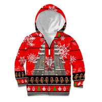 Indonesia Christmas Kid Hoodie with Santa Temple Snowflakes and Red Candy Cane Pattern - Wonder Print Shop