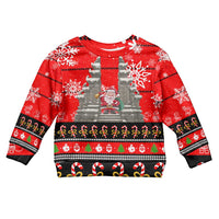 Indonesia Christmas Kid Ugly Christmas Sweater with Santa Temple Snowflakes and Red Candy Cane Pattern - Wonder Print Shop