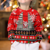 Indonesia Christmas Kid Ugly Christmas Sweater with Santa Temple Snowflakes and Red Candy Cane Pattern - Wonder Print Shop