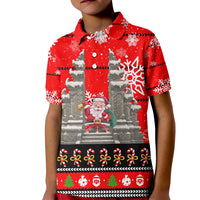 Indonesia Christmas Kid Polo Shirt with Santa Temple Snowflakes and Red Candy Cane Pattern - Wonder Print Shop