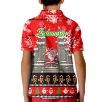 Indonesia Christmas Kid Polo Shirt with Santa Temple Snowflakes and Red Candy Cane Pattern - Wonder Print Shop