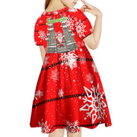 Indonesia Christmas Kid Short Sleeve Dress with Santa Temple Snowflakes and Red Candy Cane Pattern - Wonder Print Shop
