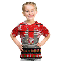Indonesia Christmas Kid T Shirt with Santa Temple Snowflakes and Red Candy Cane Pattern - Wonder Print Shop