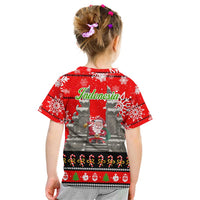 Indonesia Christmas Kid T Shirt with Santa Temple Snowflakes and Red Candy Cane Pattern - Wonder Print Shop