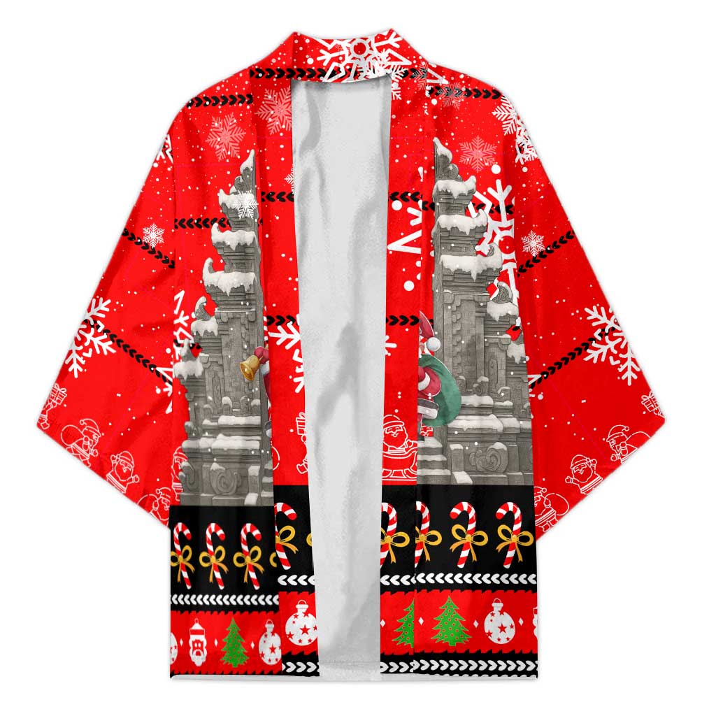Indonesia Christmas Kimono with Santa Temple Snowflakes and Red Candy Cane Pattern - Wonder Print Shop