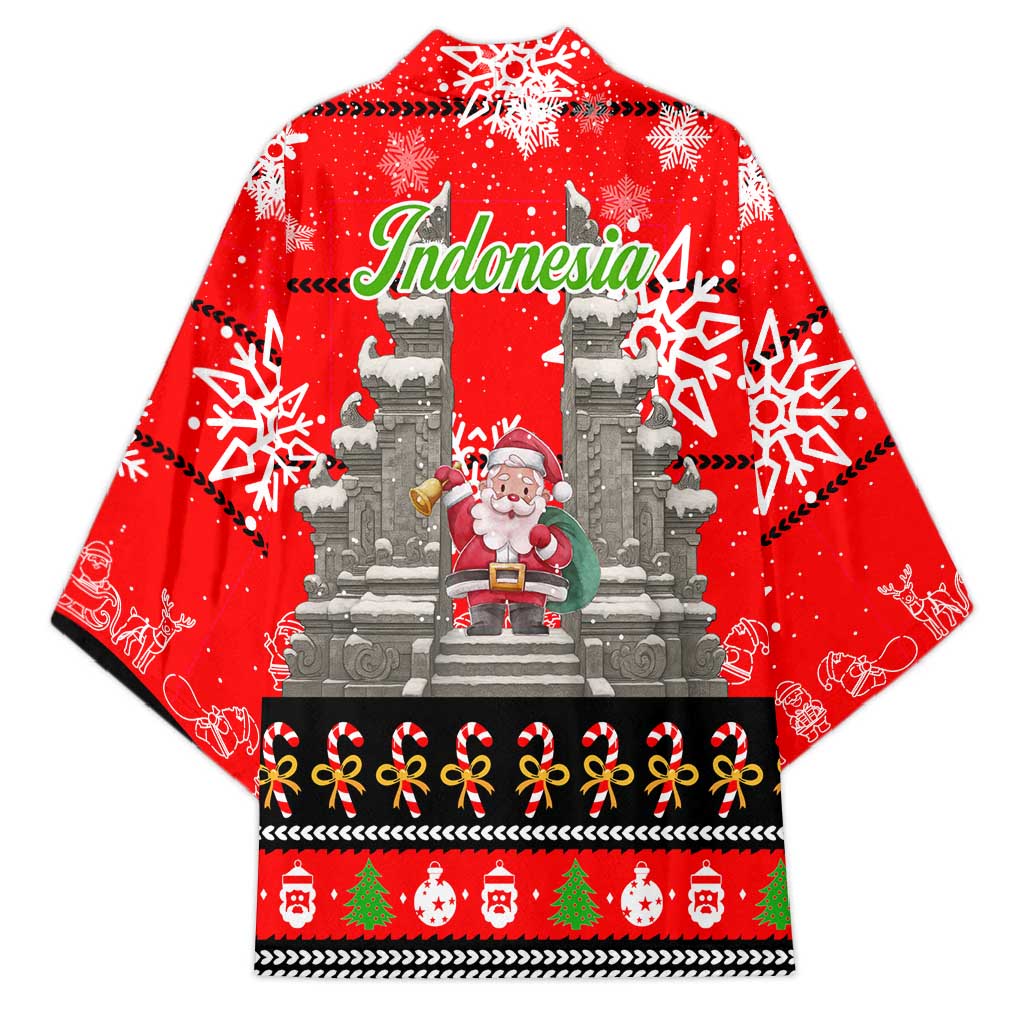 Indonesia Christmas Kimono with Santa Temple Snowflakes and Red Candy Cane Pattern - Wonder Print Shop