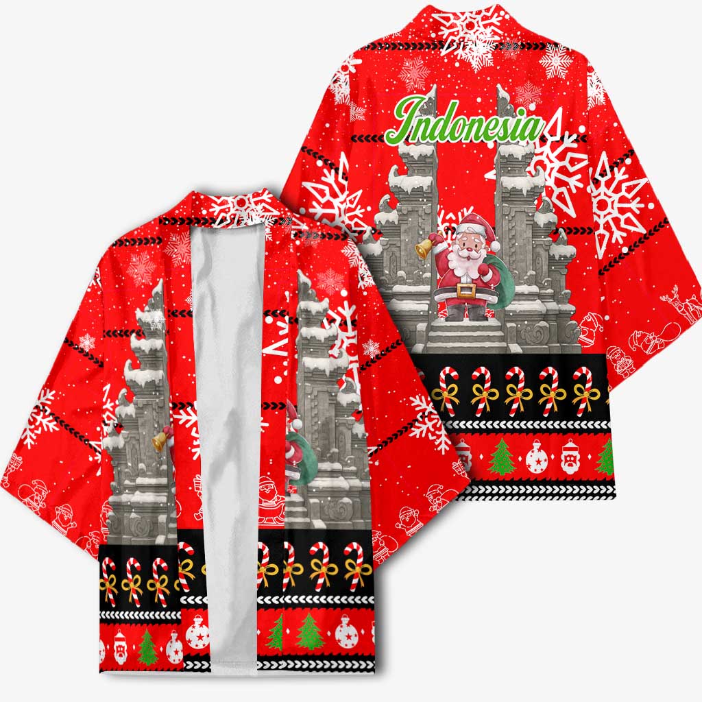 Indonesia Christmas Kimono with Santa Temple Snowflakes and Red Candy Cane Pattern - Wonder Print Shop