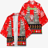 Indonesia Christmas Kimono with Santa Temple Snowflakes and Red Candy Cane Pattern - Wonder Print Shop