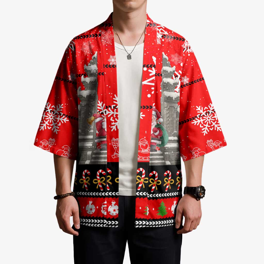 Indonesia Christmas Kimono with Santa Temple Snowflakes and Red Candy Cane Pattern - Wonder Print Shop