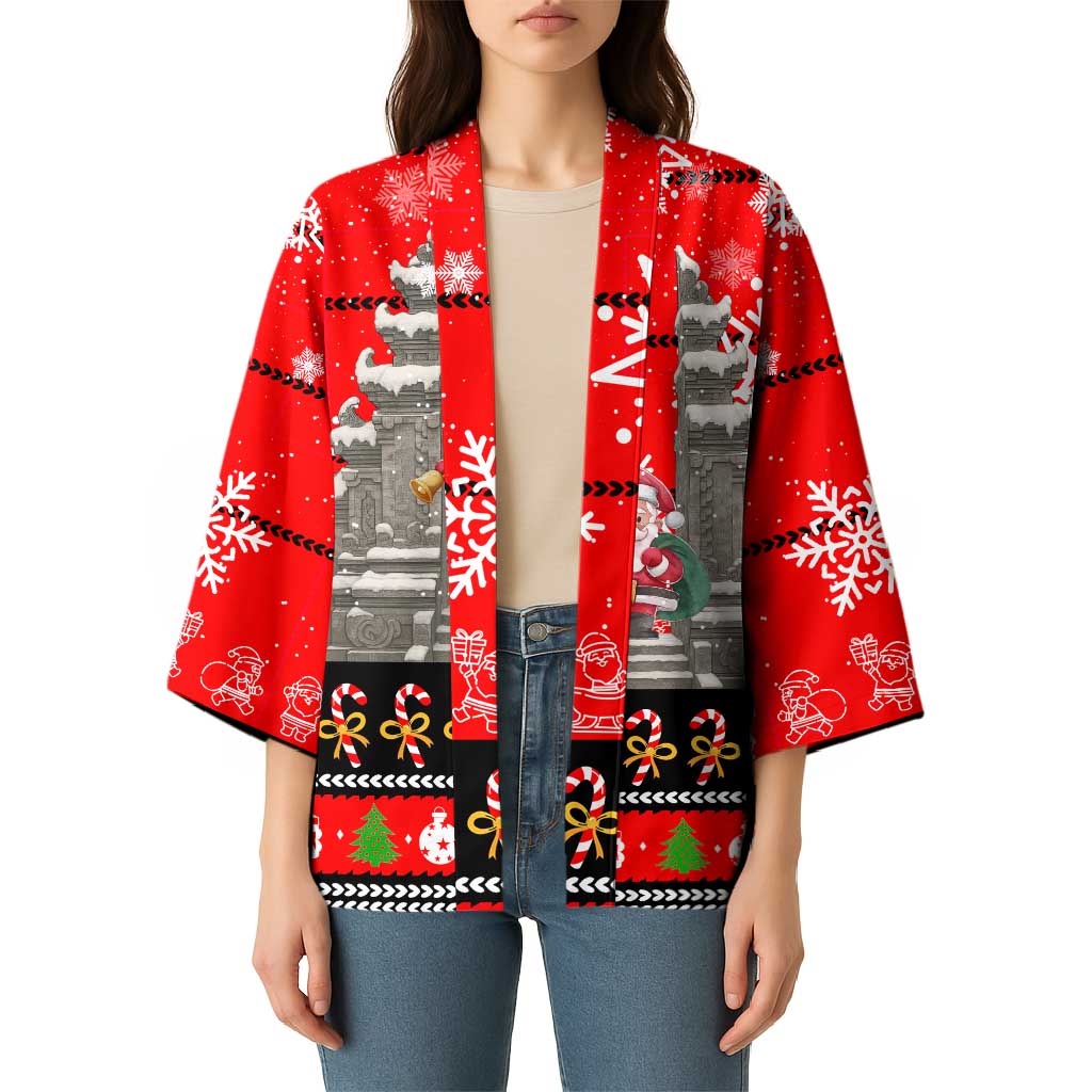 Indonesia Christmas Kimono with Santa Temple Snowflakes and Red Candy Cane Pattern - Wonder Print Shop