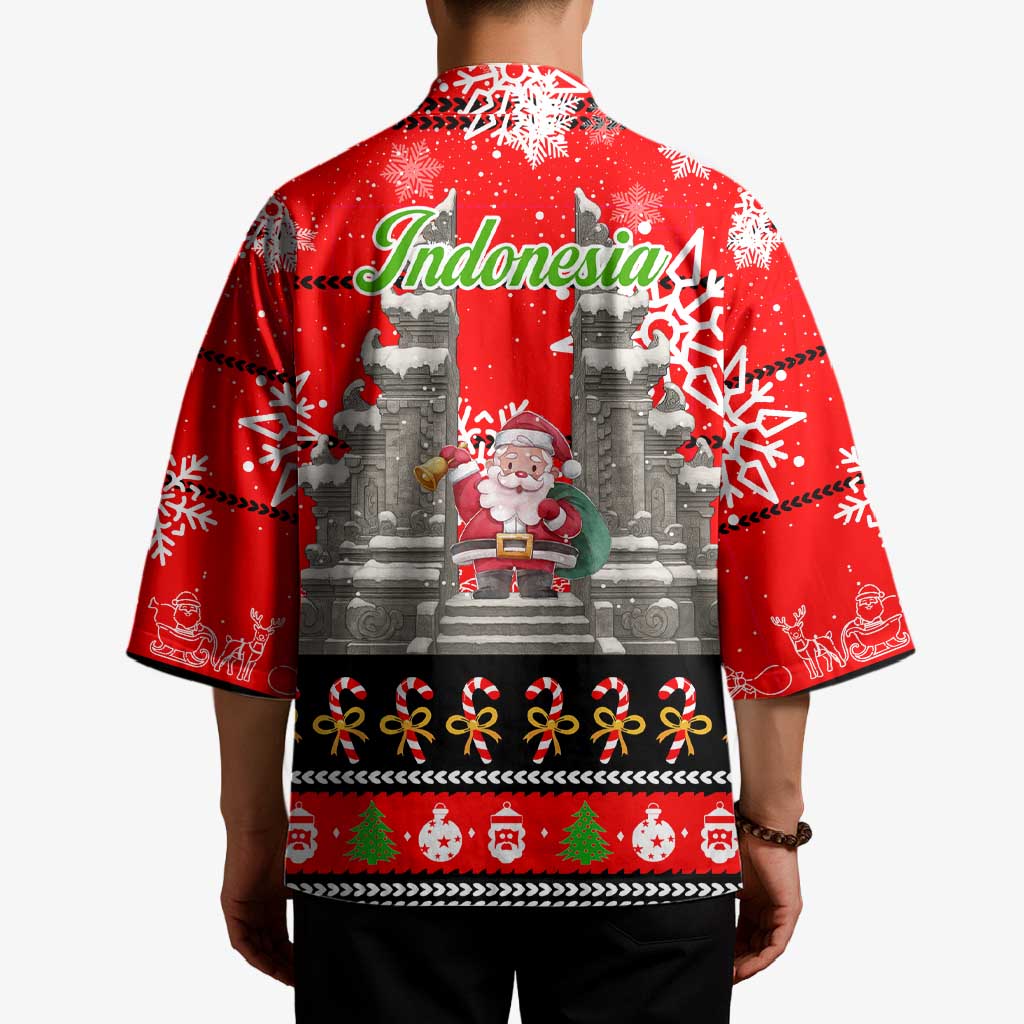 Indonesia Christmas Kimono with Santa Temple Snowflakes and Red Candy Cane Pattern - Wonder Print Shop