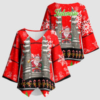 Indonesia Christmas Kimono Sleeve Blouse with Santa Temple Snowflakes and Red Candy Cane Pattern - Wonder Print Shop