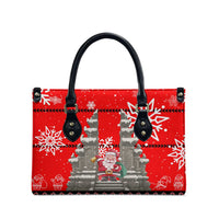 Indonesia Christmas Leather Bag with Santa Temple Snowflakes and Red Candy Cane Pattern - Wonder Print Shop