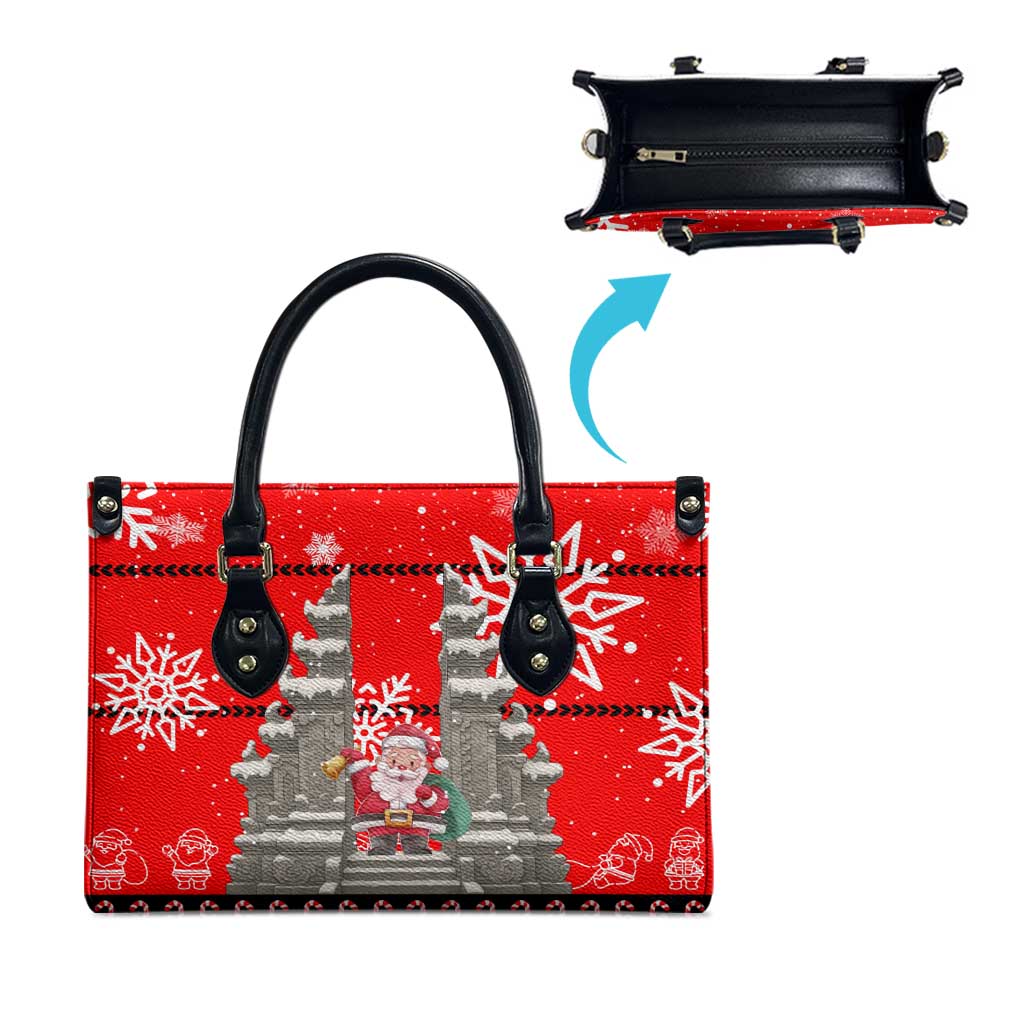 Indonesia Christmas Leather Bag with Santa Temple Snowflakes and Red Candy Cane Pattern - Wonder Print Shop