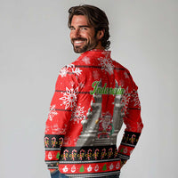 Indonesia Christmas Long Sleeve Polo Shirt with Santa Temple Snowflakes and Red Candy Cane Pattern - Wonder Print Shop