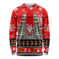 Indonesia Christmas Long Sleeve Shirt with Santa Temple Snowflakes and Red Candy Cane Pattern - Wonder Print Shop