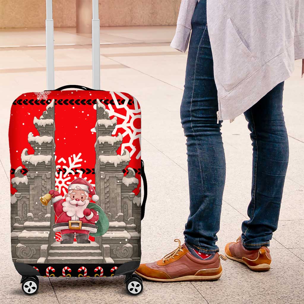 Indonesia Christmas Luggage Cover with Santa Temple Snowflakes and Red Candy Cane Pattern - Wonder Print Shop