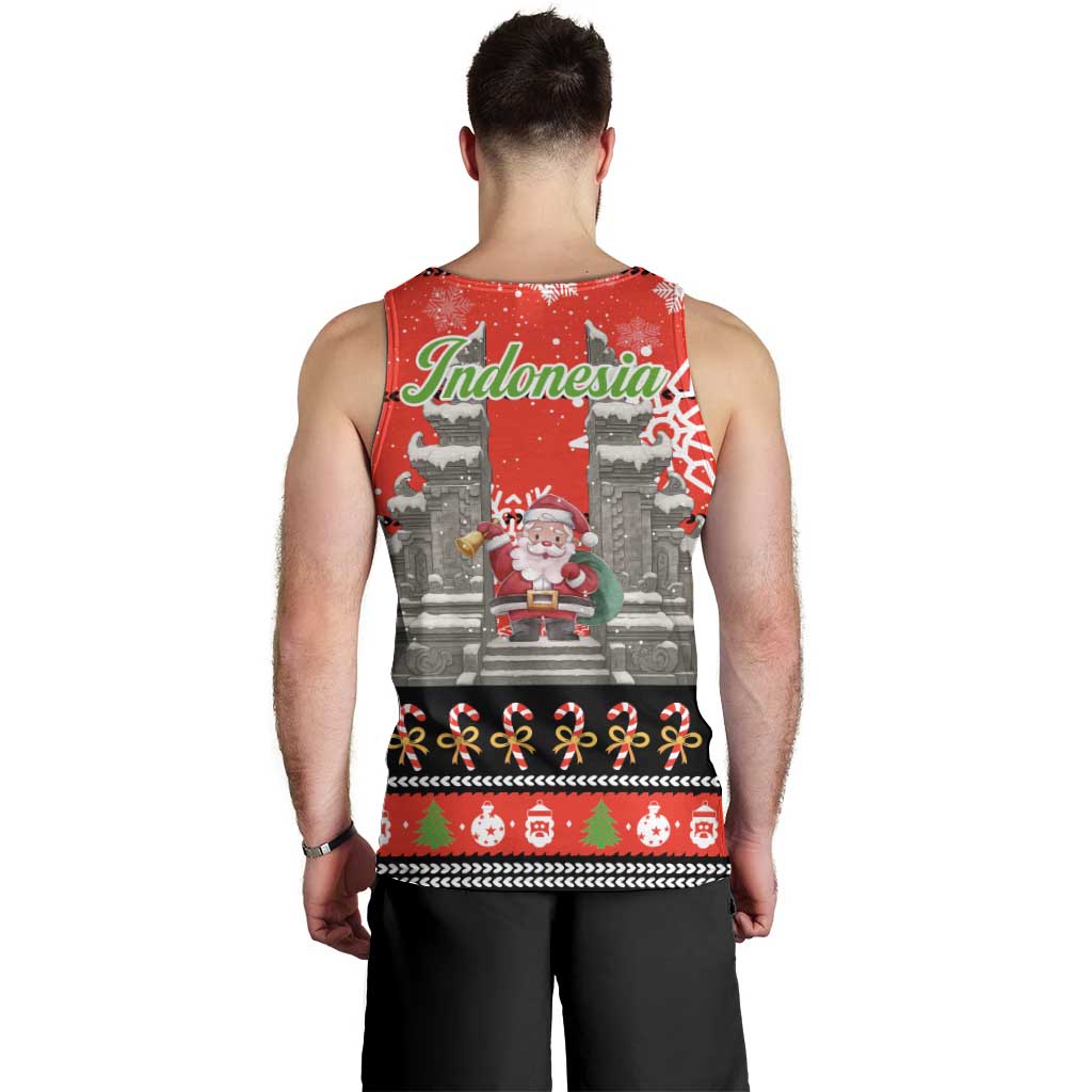Indonesia Christmas Men Tank Top with Santa Temple Snowflakes and Red Candy Cane Pattern - Wonder Print Shop