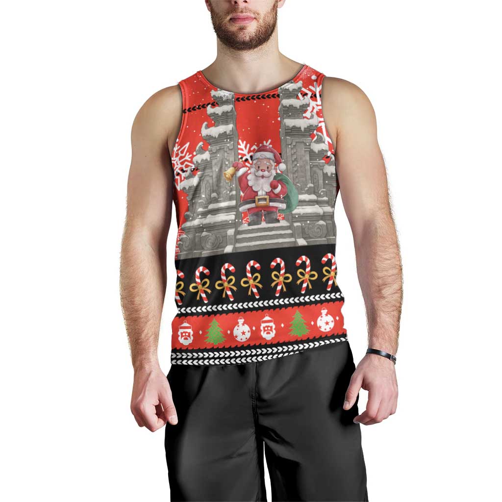 Indonesia Christmas Men Tank Top with Santa Temple Snowflakes and Red Candy Cane Pattern - Wonder Print Shop
