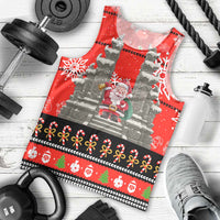 Indonesia Christmas Men Tank Top with Santa Temple Snowflakes and Red Candy Cane Pattern - Wonder Print Shop