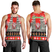 Indonesia Christmas Men Tank Top with Santa Temple Snowflakes and Red Candy Cane Pattern - Wonder Print Shop